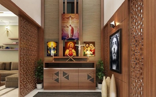 Mẫu thiết kế bàn thờ Chúa giúp phòng khách thêm sang trọng, lộng lẫy