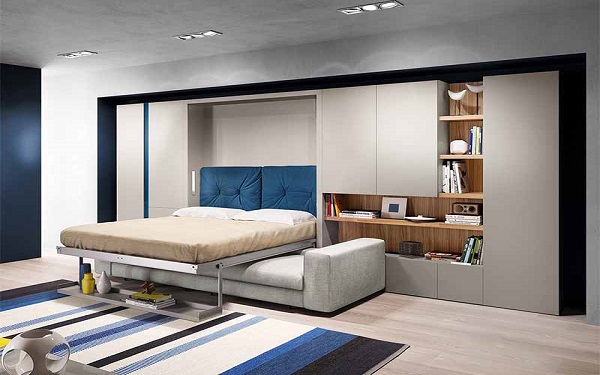 Giải pháp giường ngủ thông minh được áp dụng trong thiết kế phòng ngủ kết hợp phòng khách